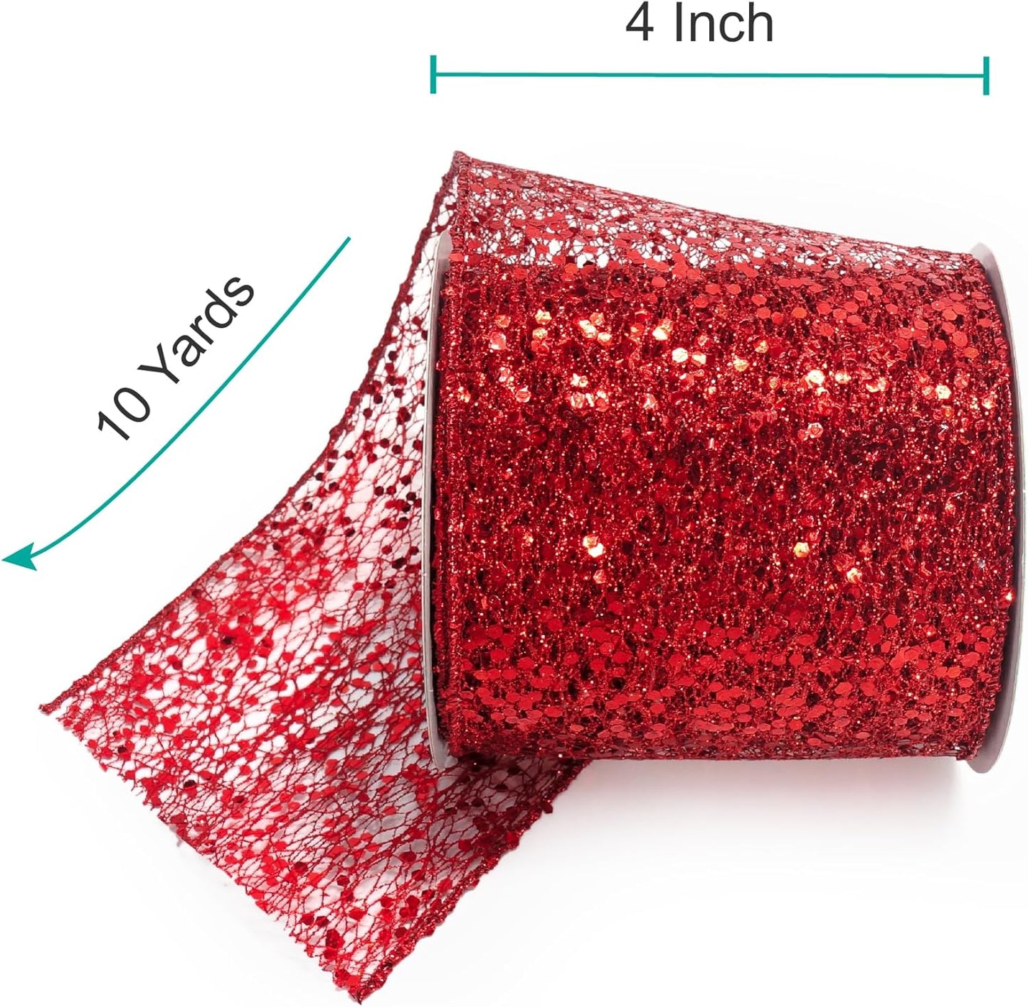 CT CRAFT LLC Sparkling Glitter Mesh Wired Ribbon 4" x 10 Yards Red for Christmas Home Decor Bow Gift Wrapping DIY Crafts Wreath