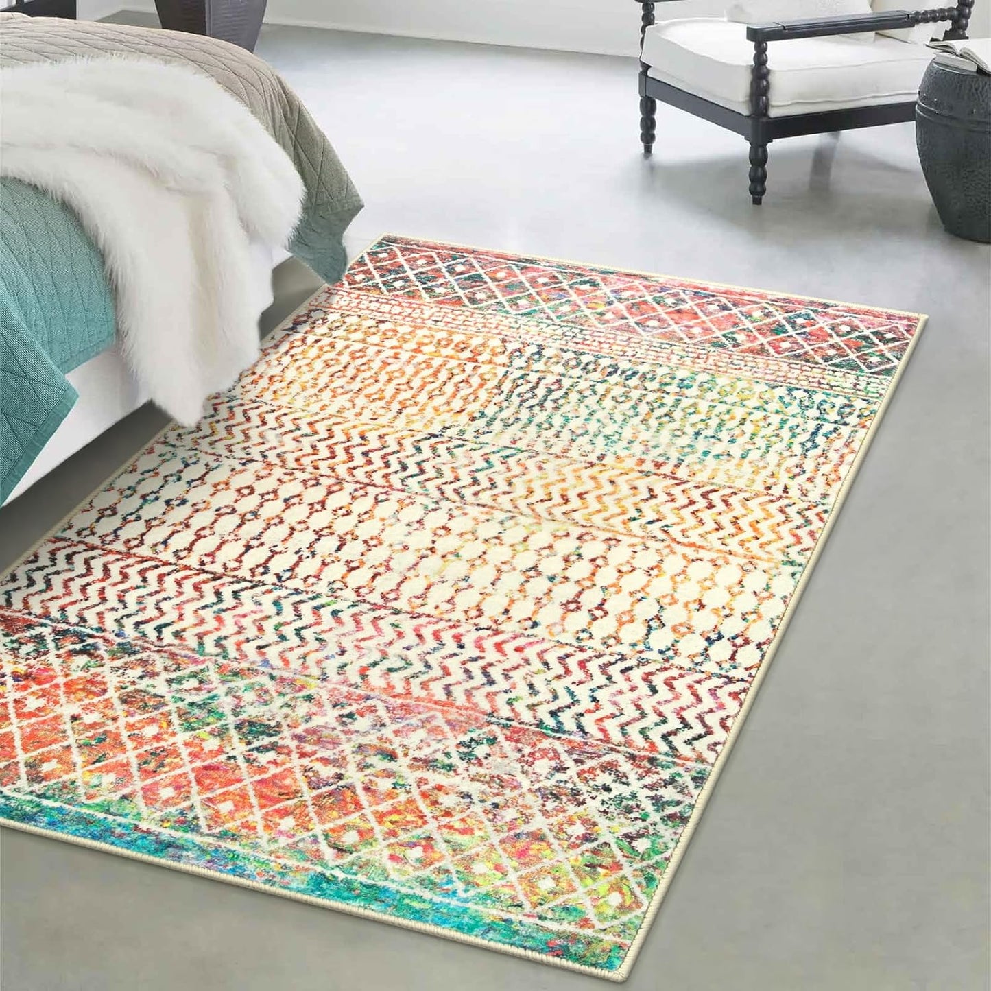 4x6 Rug for Living Room, Soft Non Slip Indoor Front Door Mat, Low-Pile Machine Washable Area Rug Floor Carpet for Bedroom Classroom Office Dining Room