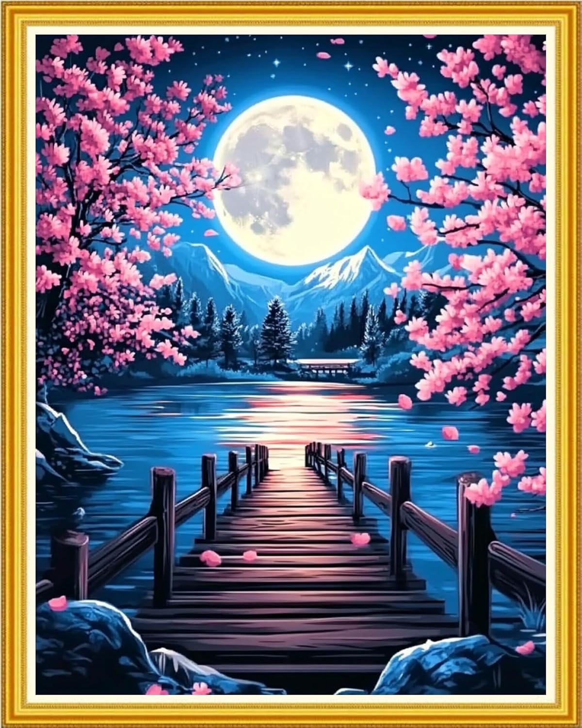 Hopeart Stamped Cross Stitch Kits for Beginner Embroidery Kits for Beginners Adults DIY 11CT Cross Stitch Patterns Needlepoint Kits Crossstitching Kits-Moonlit Peach Blossoms 16x20 inch