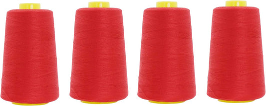 Mandala Crafts 4 Pack of Serger Threads Cones Spools - 20S/2 24000 Yards Polyester Red Threads for Sergers Machine and Overlock Quilting Sewing Machine