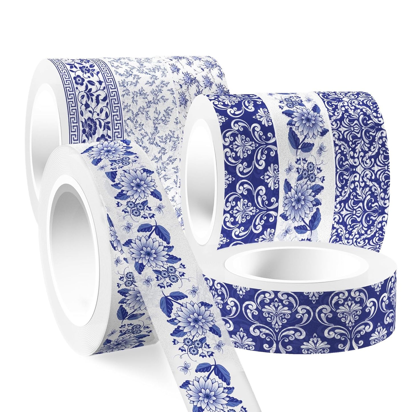 12 Pcs blue and white porcelain Washi Tape Maple Leaf Print Masking Tape Pumpkin Pattern Decorative Paper Sticker for Fall Party Holiday Scrapbook DIY Craft Gift Wrapping Handbook Sticker