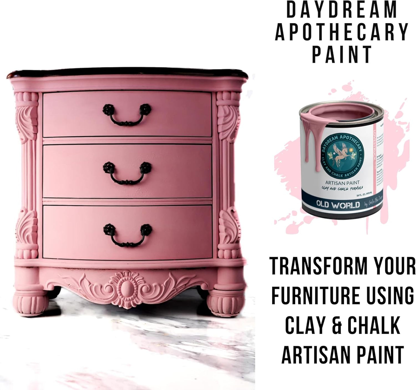 Daydream Apothecary Premium Chalk Style Paint for Furniture, Home Décor, Wood, DIY Interior Projects, Quick Dry, No Prep or Prime Needed, Matte Lite Pink - 16oz