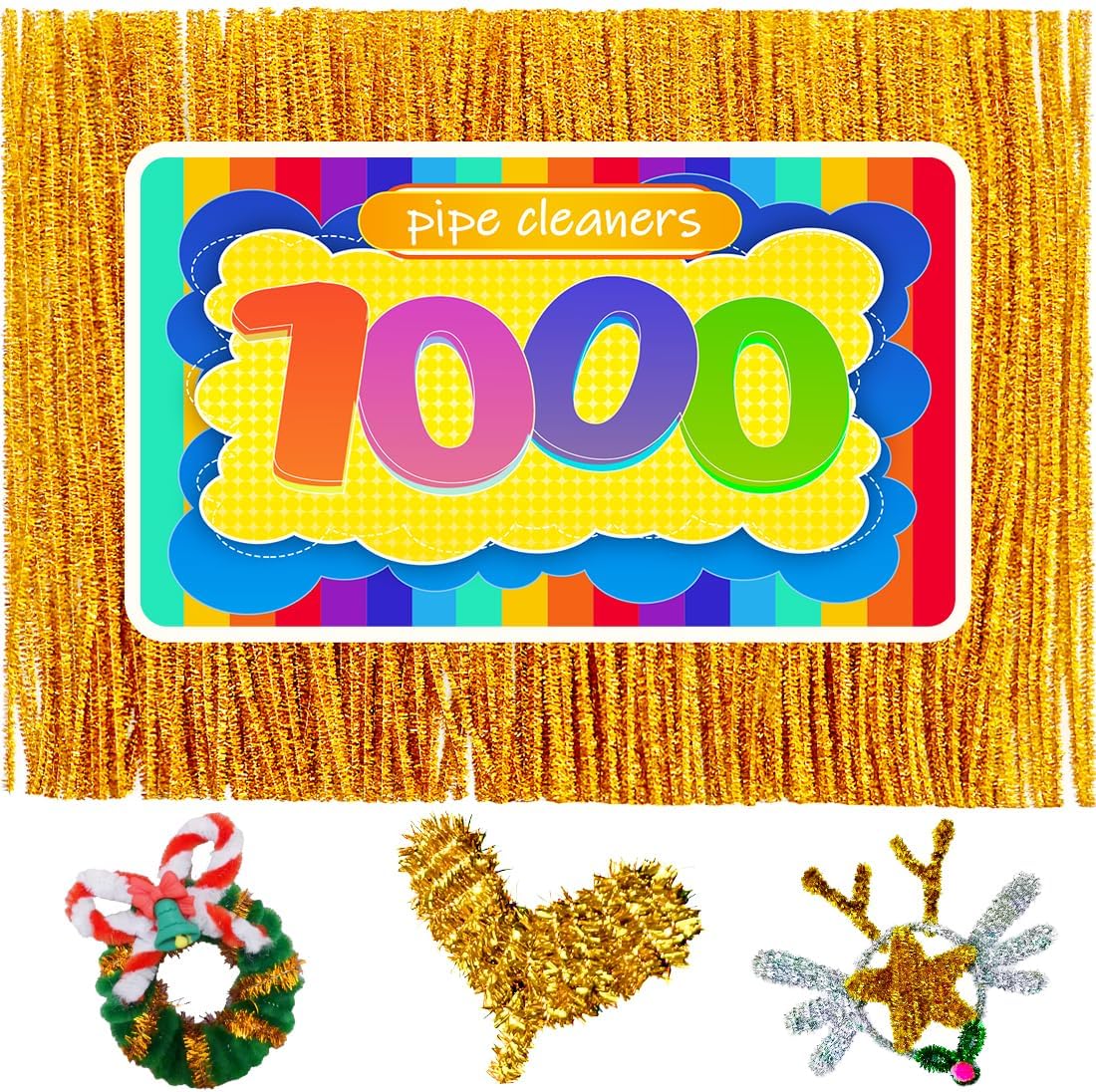 GAGANIU 1000pcs Pipe Cleaners, Pipe Cleaners for Crafts, Craft Supplies Multicolor Chenille Stems for Art&Craft Christmas DIY Projects(Golden Glitter)