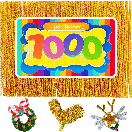 GAGANIU 1000pcs Pipe Cleaners, Pipe Cleaners for Crafts, Craft Supplies Multicolor Chenille Stems for Art&Craft Christmas DIY Projects(Golden Glitter)