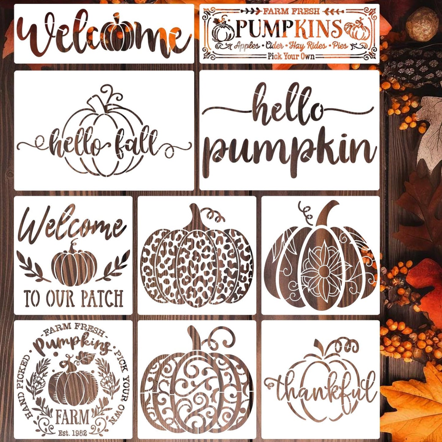 Fall Stencils for Painting on Wood Pumpkin Stencil Reusable Autumn DIY Crafts Stencils for Door Mats Porch Hanger Fabrics Decor