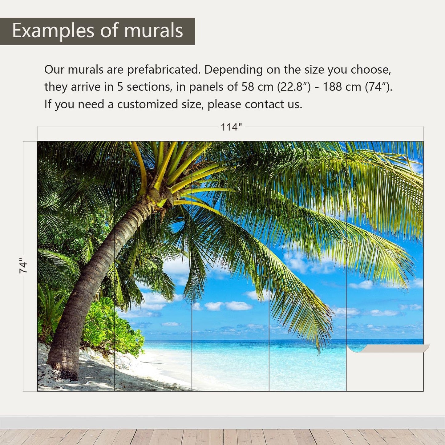 AFZEVEB-Beach Wall Mural Tropical Palm Tree Landscape Wallpaper for Bedroom 114"x74"(Not Peel and Stick)