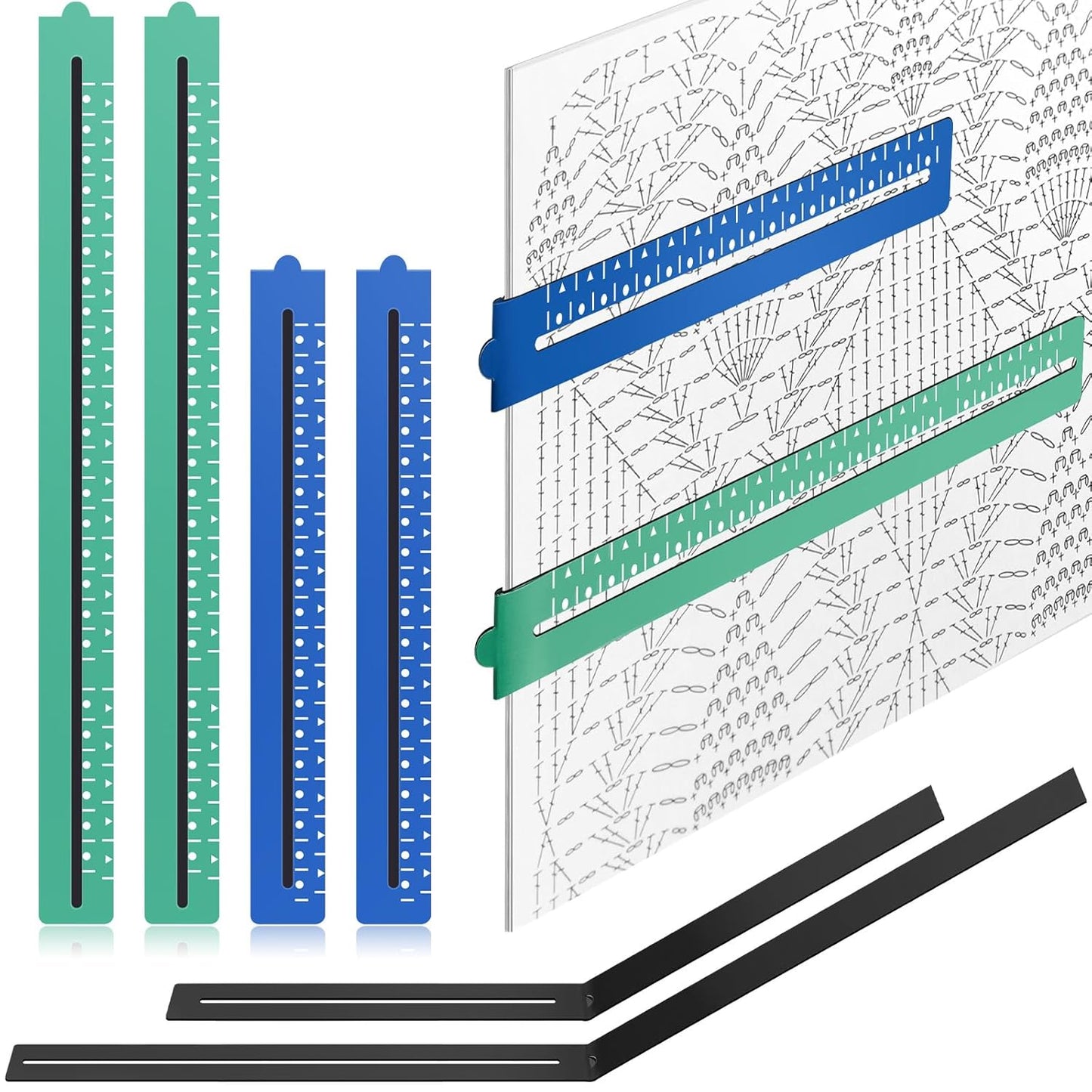 Flutesan 4 Pcs 2 Size Knitting Chart Keeper Magnet Replacement Set Magnetic Ruler Cross Stitch Line Keeper Fold up Pattern Holde