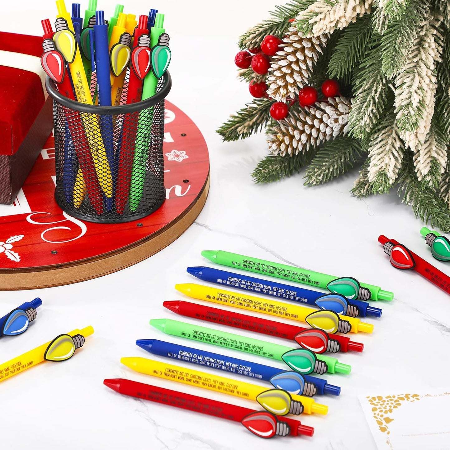 Eaasty 48 Pcs Christmas Gifts for Coworkers Appreciation Ballpoint Pens Bulk Coworkers Are Like Christmas Lights Holiday Thank You Gifts for Employee Team Colleagues (Appreciation)