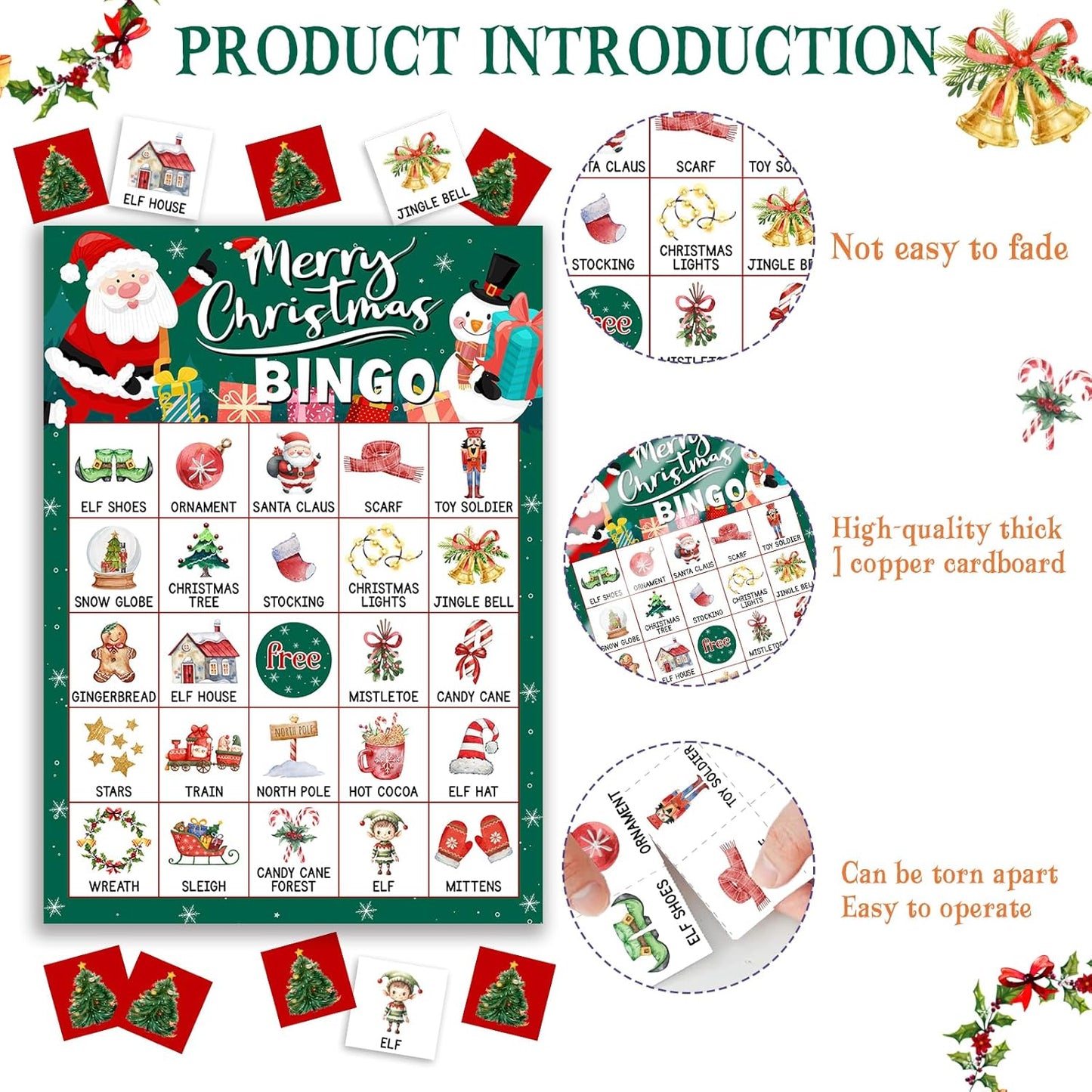 Christmas Bingo Game Cards, 24 Players Christmas Bingo Game for Teens Adults, Xmas Games Supplies for Family Outdoors Xmas Party Favors Supplies Decorations