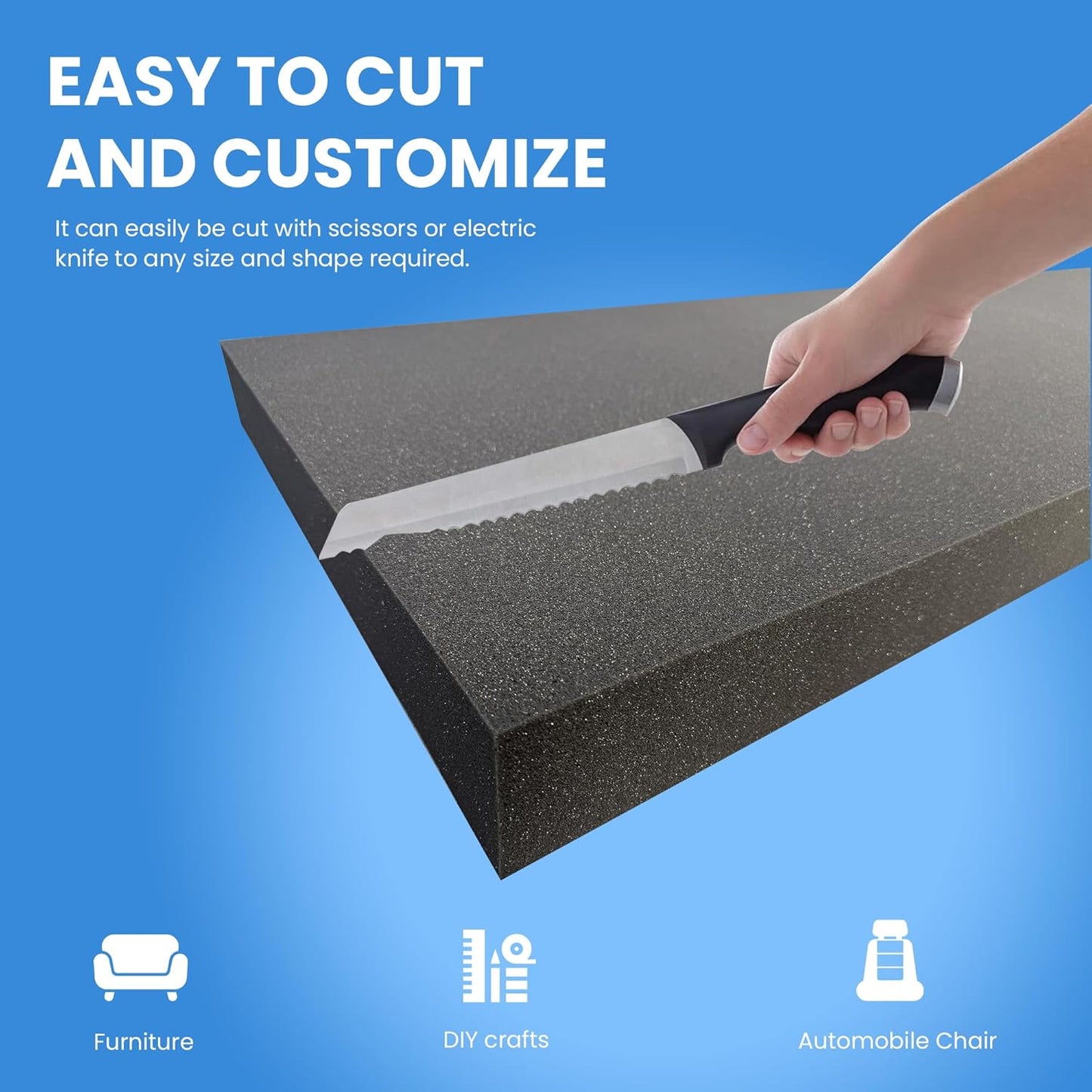 QOMFY 1" Height x 18" Width x 42" Length Charcoal Upholstery Foam Sheet | Made in USA | Multi-Purpose Foam for Upholstery, DIY, Packaging & Acoustic Projects