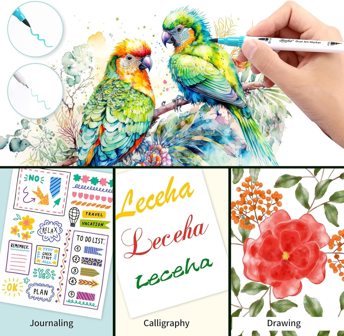 Dual Tip Art Markers Pens for Kids Adult Coloring Books Artist Fine and Brush Tip Colored Pens Water-color Pens for Journaling Note Taking Writing Planning Art Project