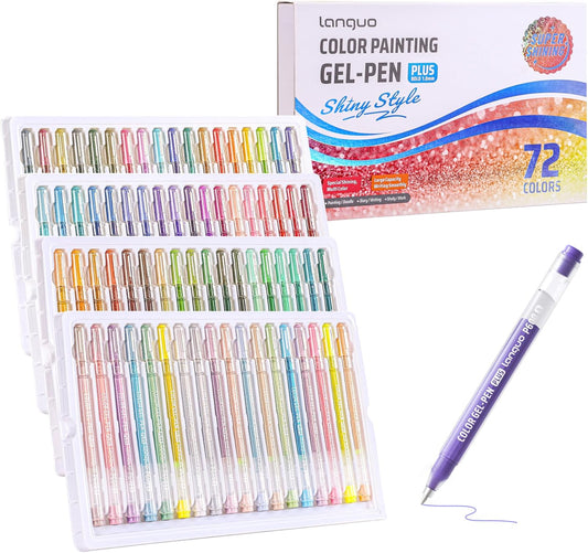 72 Color 1.0mm Glitter Markers for Adults Painting, Christmas Card Drawing, Birthday Blessing Graffiti, Art Bookkeeping DIY Pen