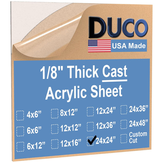 Duco USA-Made Clear Cast Acrylic Sheet 1/8 Inch Thick 24" x 24" - 1 Pack of Transparent Plexiglass Sheet - Lightweight Acrylic Board for Window Replacements, Displays, Signs, and More