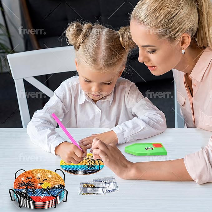 8 pcs Diamond Painting Coasters | Diamond Art Coasters | Sunset Diamond Art Painting | Perfect Art Craft Gift for Sunset Lover, Dad, Mom, Grandparents, Brother, Sister.