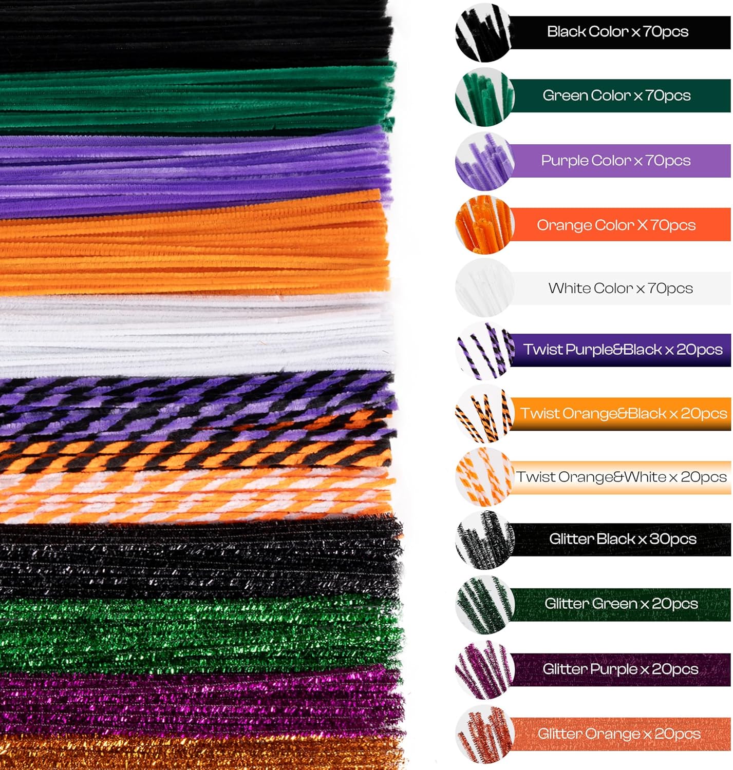 Caydo 500 Pieces Halloween Twist Pipe Cleaners with 100pcs Eyes, Chenille Stems, Pipe Cleaner Crafts for DIY Art and Craft Projects Creative Gift Party Decorations