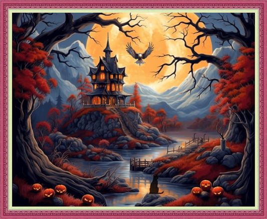 Disnesart Cross Stitch Stamped Full Embroidery Kits DIY 11CT Cotton Thread Printed DIY Needlepoint Kits Craft Needlework Set Cross-Stitch Stamped Sets-Magic House 16x20 inch