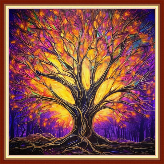 DMCVIVR Stamped Cross Stitch Kits for Adults Beginners Embroidery Kits 11CT Needlepoint Kits Cross Stitch Patterns Embroidery Patterns-Colorful Night Light Tree 18x18 inch