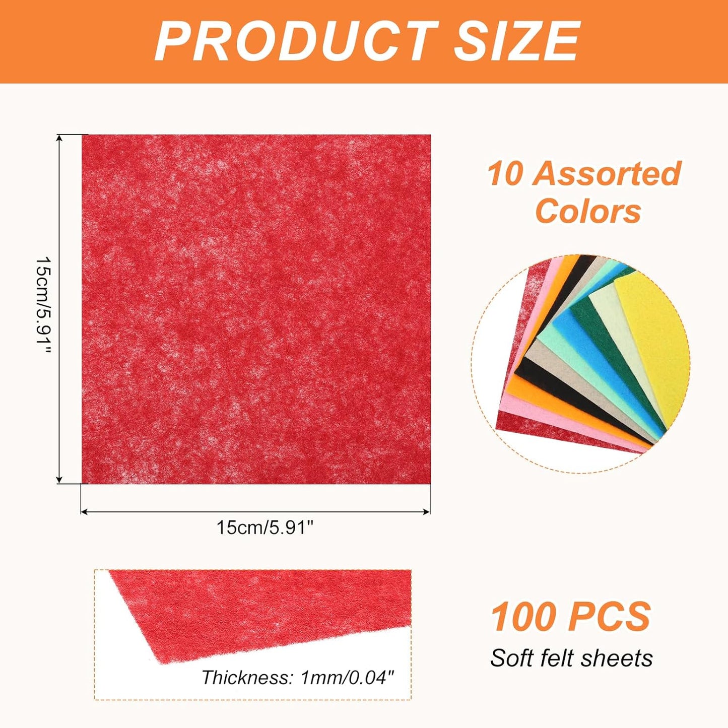 MECCANIXITY Felt Square Shape Craft Felt Sheets 5.91Inch x 5.91Inch for Home Decor Party Crafting Art, 20 Colors, Pack of 100