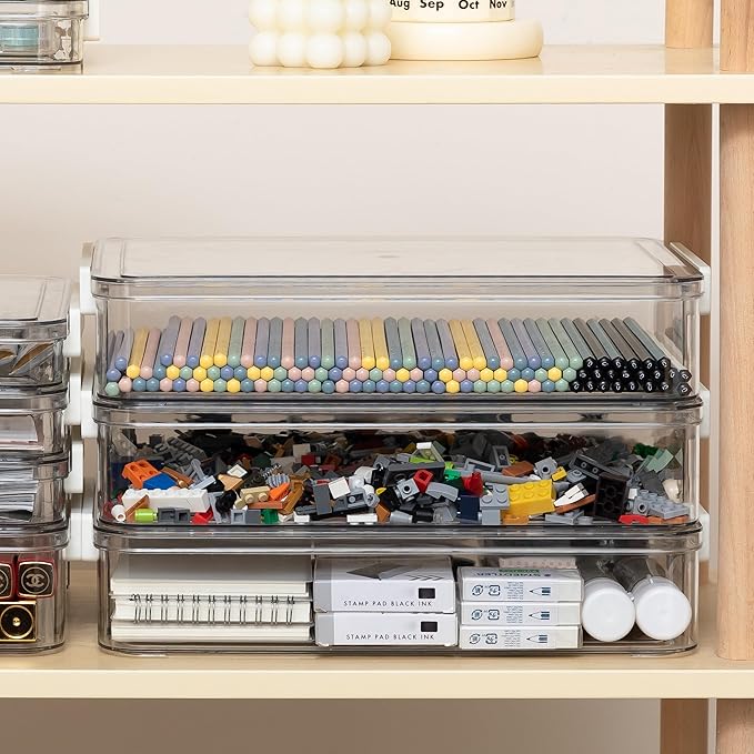 Citylife 3 PCS 9 x 13 Plastic Storage Bins with Lids and Latches, Portable Art Supply Storage Organizer, Paper Storage Box for Organizing A4 Paper, Letters, Documents, Art Supplies, and Crafts