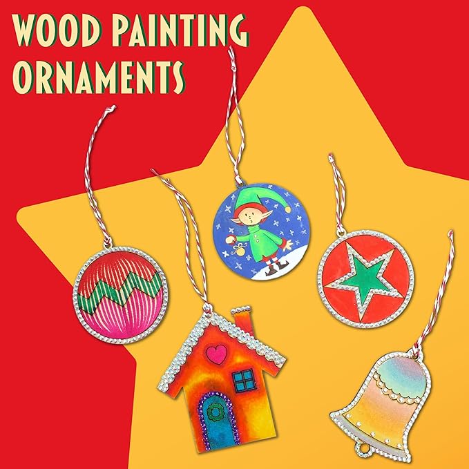 Butterfly EduFields Santa’s Craft Shop Christmas Activity Kit | Holiday Arts & Crafts Set for Kids Ages 4+ | Make 20+ Ornaments with Wood Painting, Bead Crafts & Gem Art | DIY Christmas Decoration Kit