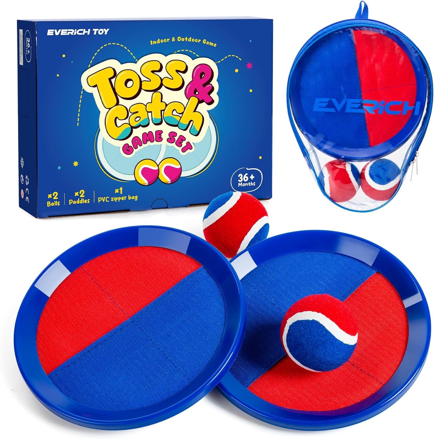 EVERICH Upgraded Toss and Catch Ball Game Set - Indoor and Outdoor Games for Kids 3-12, Beach Sand Pool Water Toy Includes 2 Paddles 2 Sticky Balls, Great Birthday Easter Gifts for Boys Girls