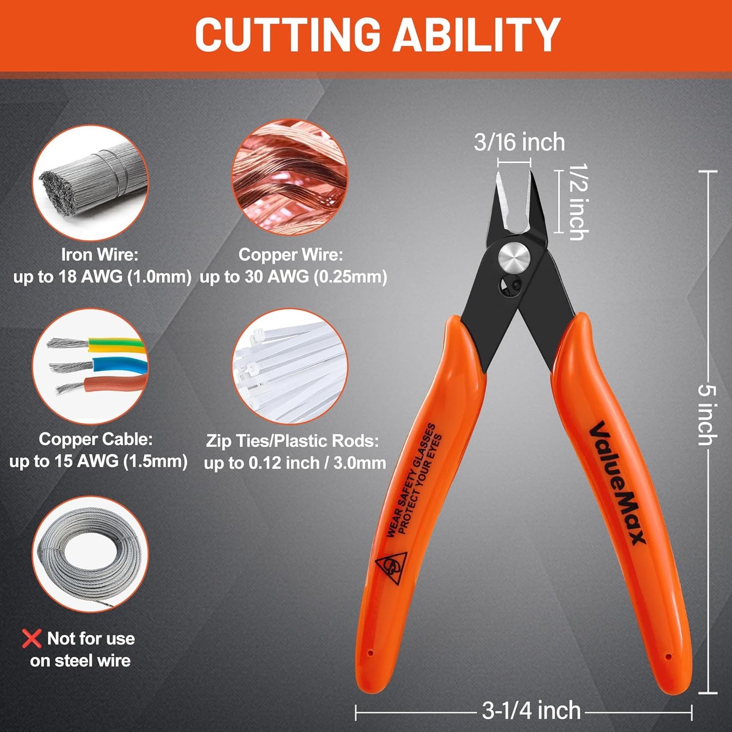 ValueMax Flush Cutters 6 Pack, 5" Micro Precision Side Cutter Pliers Spring-loaded, Small Diagonal Cutters for Jewelry Making, Electronics, Zip Ties, Model Craft