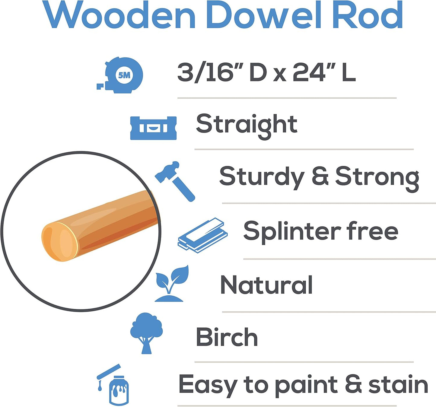Dowel Rods Wood Sticks Wooden Dowel Rods 3/16 x 24 Inch Unfinished Hardwood Sticks for Crafts and DIY'ers 50 Pieces by Woodpeckers