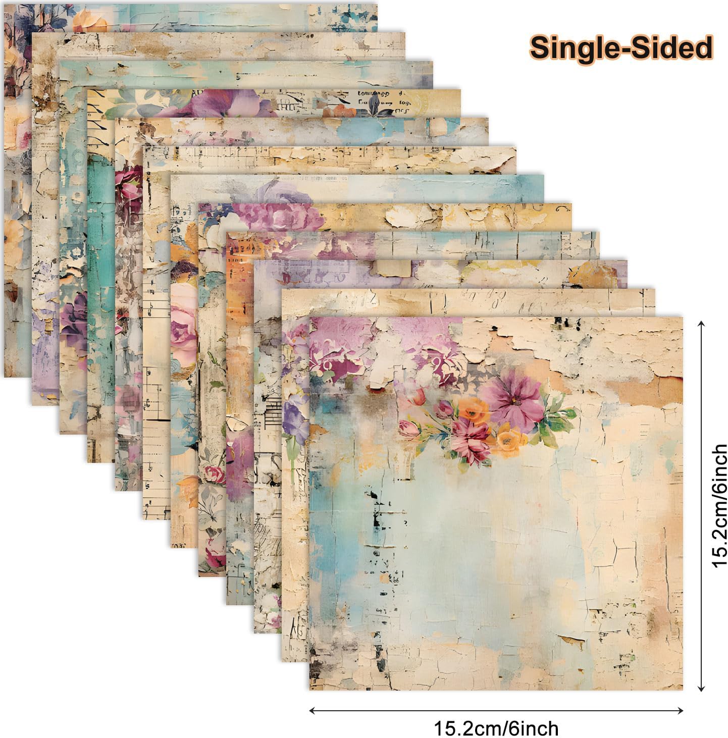 Vintage Floral Scrapbook Paper Pad Flower Patterned Paper 6×6,24 Sheets Single-Sided Scrapbooking CardStock Papers Pad for Holiday Cardmaking DIY Origami Journaling.