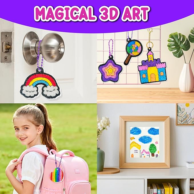 AGENTLAN Magic Puff Kit for Kids, 3D Art Kit with Unicorn & Princess, Craft Stuff for Kids, Foam Texture Paint Set, Easy DIY Crafts Gift for Girls & Boys Ages 4, 5, 6, 7, 8, 9