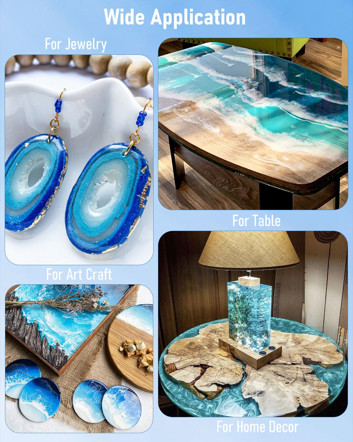 4 Gallon Epoxy Resin Kit with Mica Powder, Gold Foil, Cups & Stick, Crystal Clear Resin Beginner Supplies for Coating Casting Table, Molds, Jewelry Making, DIY Art Craft, 1:1 Ratio