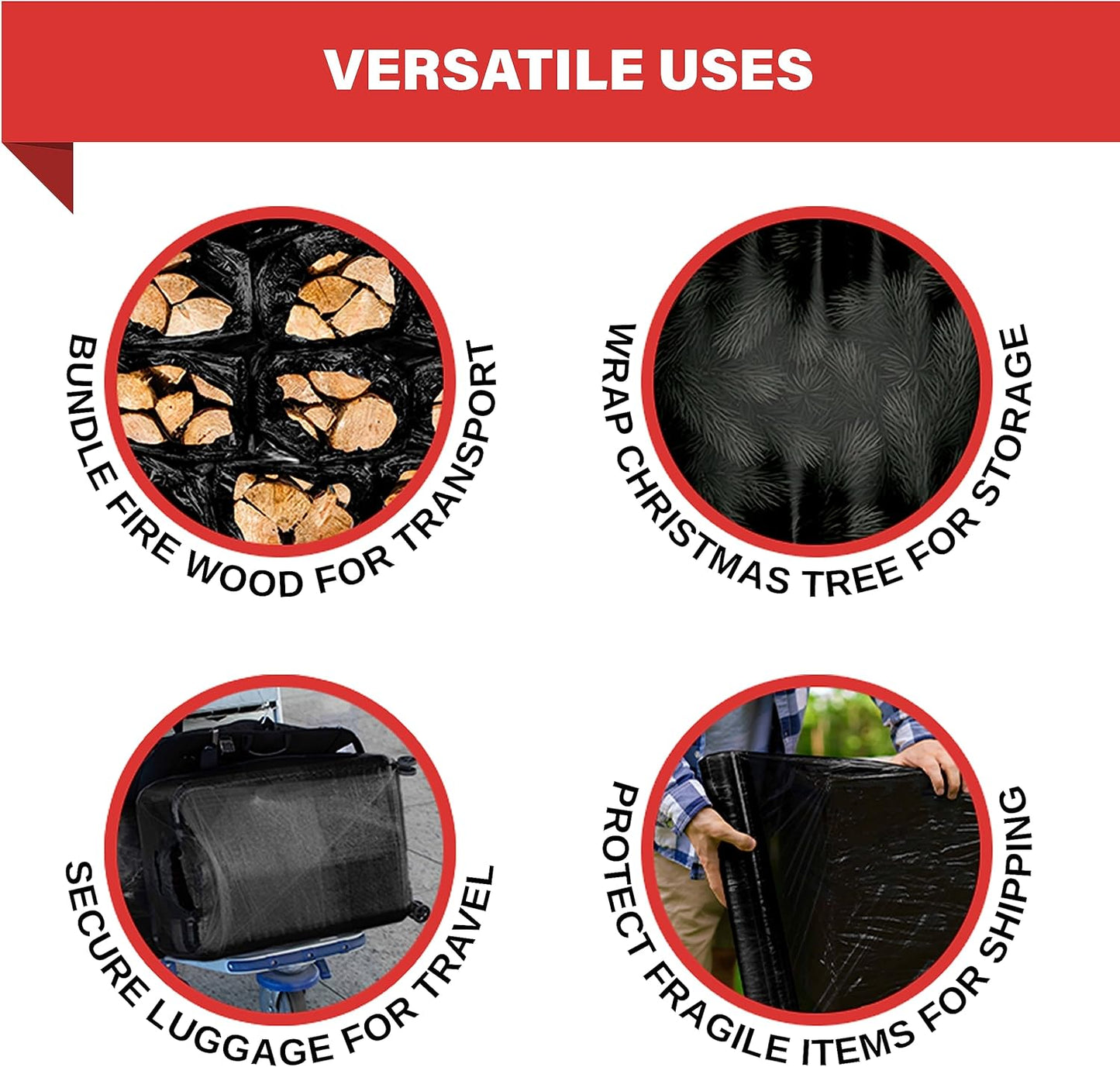 Black Industrial Strength Extra Thick 4 Pack 17.5" 1100 SqFt 80 Gauge (20 Micron) Shrink Wrap Roll for Moving, Furniture, Pallets, Packing