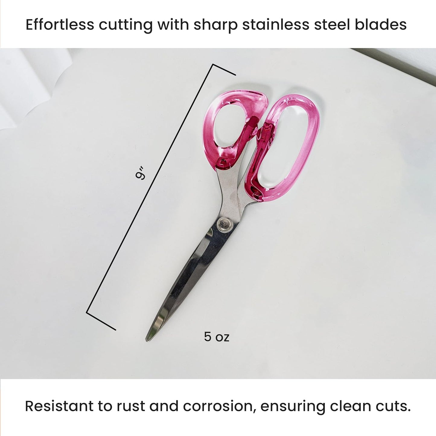 OfficeGoods 9” Stainless Steel Acrylic Scissors for Office and Home - Aesthetic and Sharp All Purpose Scissors, Perfect for Sewing, Arts and Crafts - Pink Silver Metal