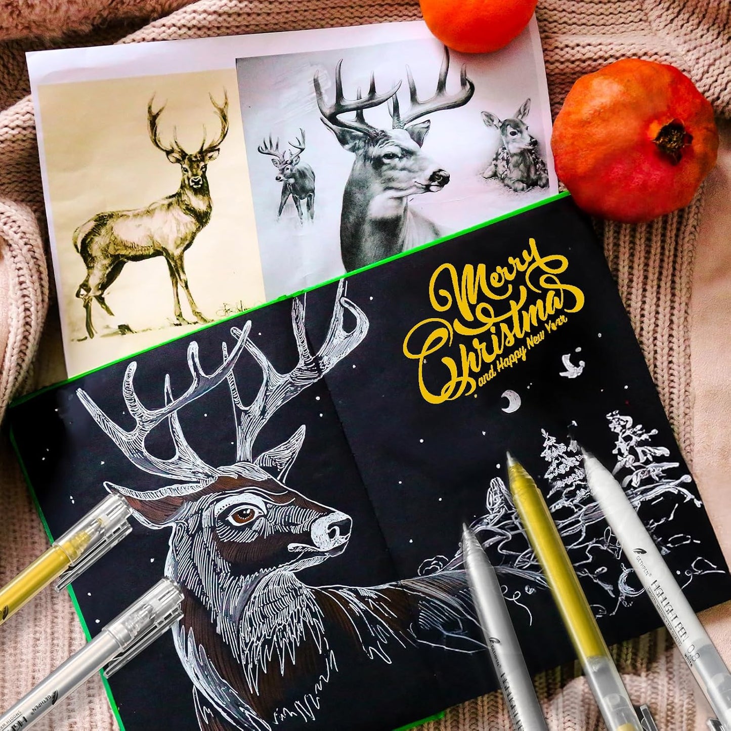 Silver Gel Pens, 0.8mm Fine Point Gel Ink Pen Set for Artists – Opaque Archival Ink for Black Paper Drawing, Card Making, Journaling Pack of 3