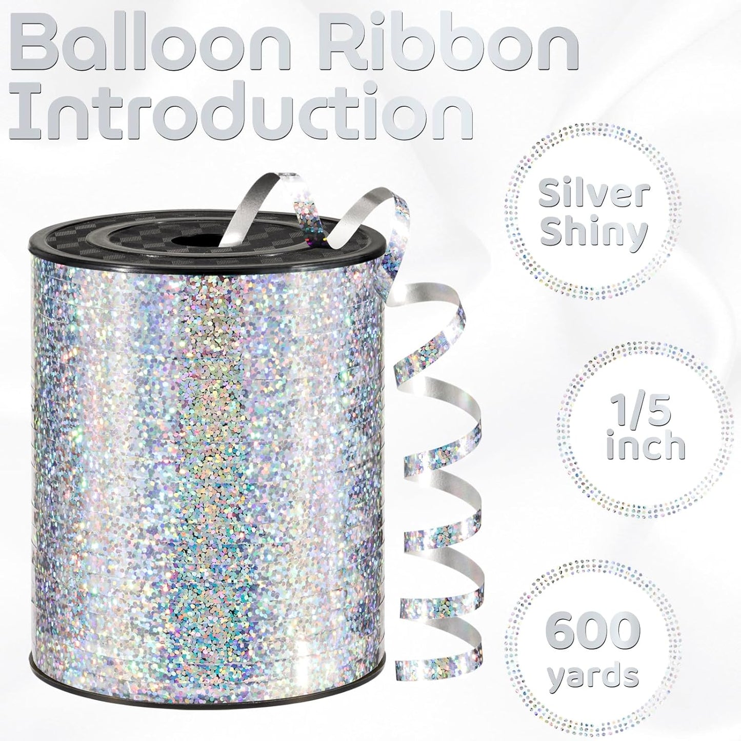 600 Yards Silver Curling Ribbon 1/5 Inch Shiny Metallic Silver Ribbon Balloon String Thin Balloon String for Gift Wrapping, Art Crafts, Wedding Party, Florists, Christmas