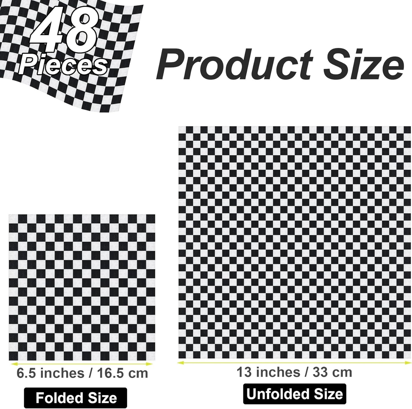 Aodaer 48 Pieces Race Car Paper Napkins Disposable Checkered Flag Napkin Racing Car Party Cocktail Dinner Napkin Set 13" x 13" Unfolded Tableware Napkins for Racing Party Supplies