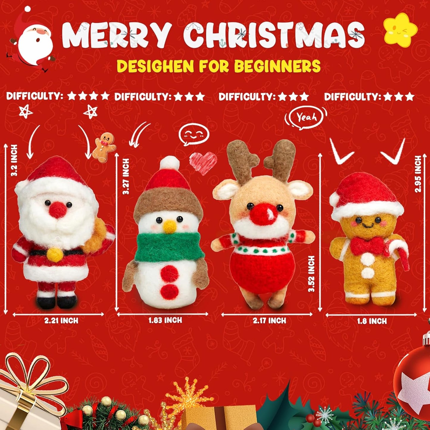 MAGIMUSE Needle Felting Kit, Needle Felting Starter Kit with Basic Felt Tools, Christmas Needle Felting Kit for Beginners, DIY Wool Needle Felting Supplies for Christmas Festival Crafts