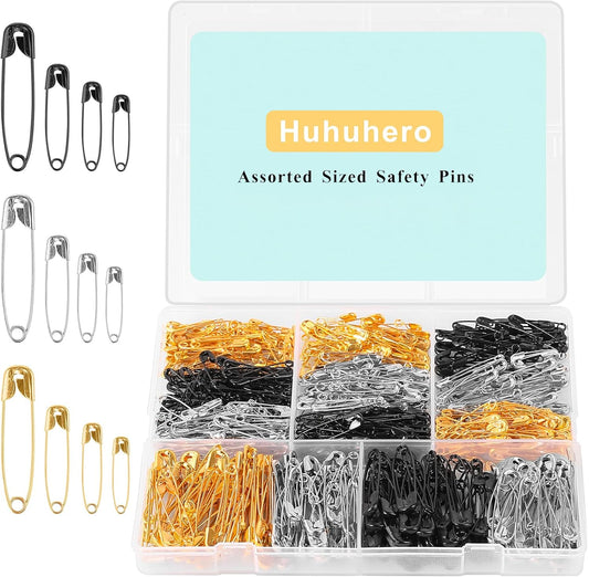 630 Pack Safety Pins Assorted, 5 Different Sizes Small and Large Safety Pin for Clothes Pins Sewing, Nickel Plated Steel, Arts and Crafts Supplies (3 Colors)