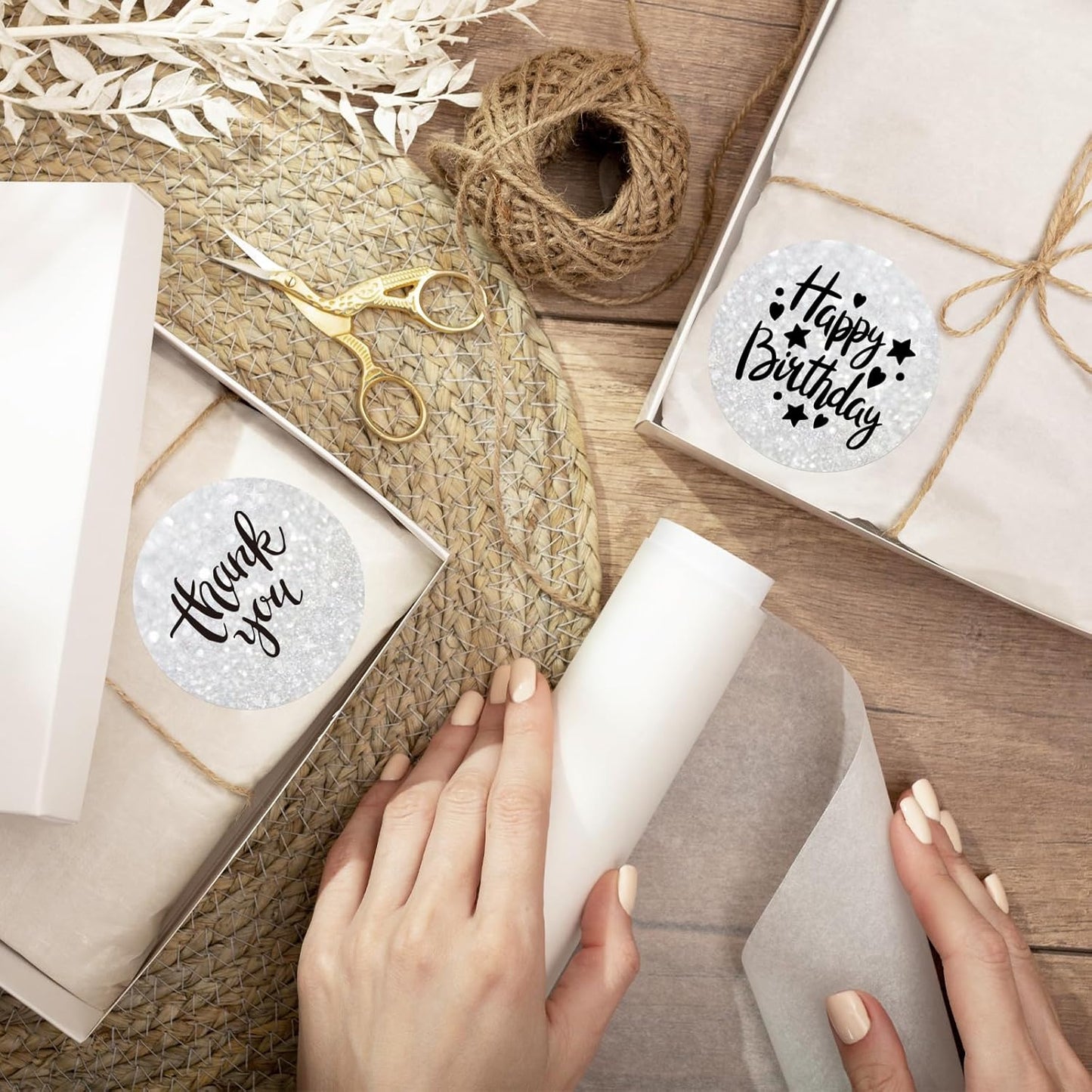 2" Holographic Thermal Label Stickers, Round Direct Thermal Label Stickers, Glitter Thermal Printer Sticker Labels for Gift Wrapping, Self-Adhesive Custom Logo Design- Glitter Silver