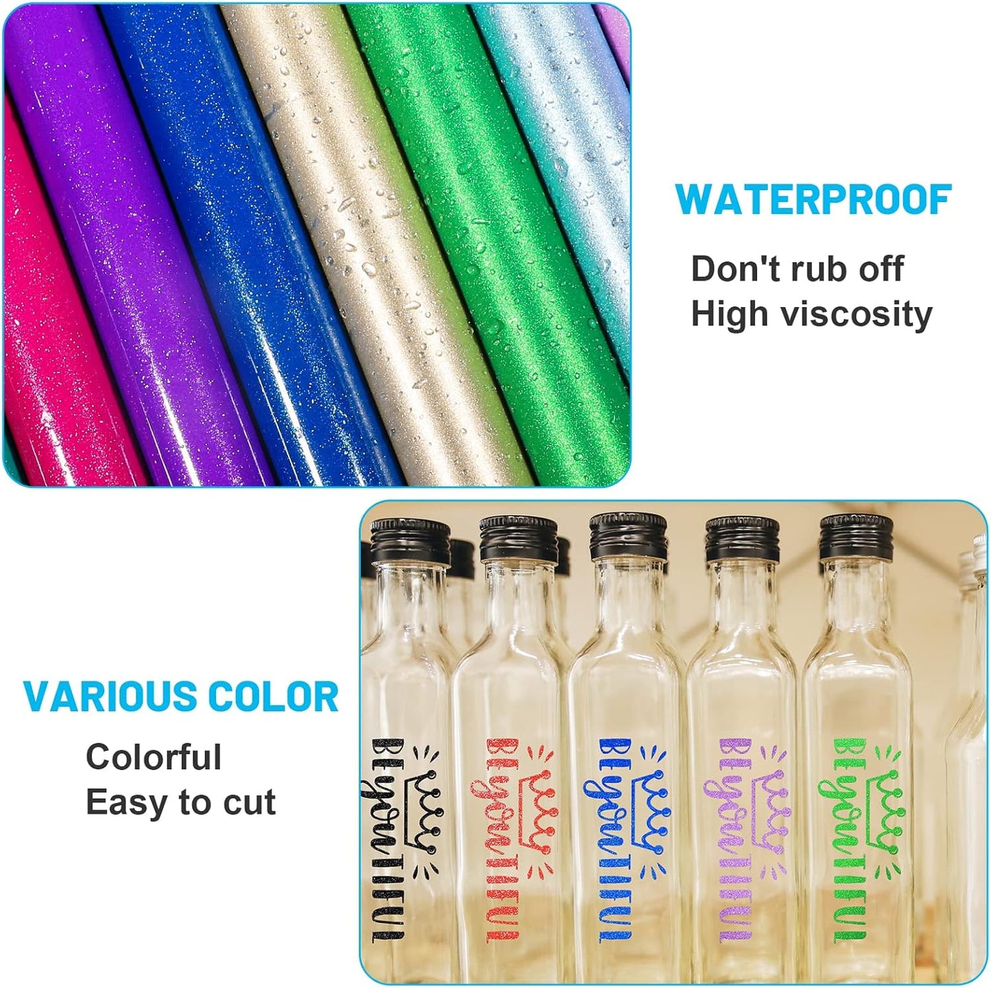 Glitter Vinyl Sheets Glossy and Matte Shimmer Permanent Vinyl Pack -12” X 12” 21 Pack Glitter Viny1 Permanent for Decor, Sticker