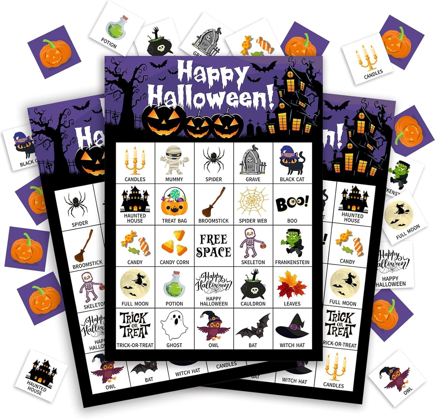 Halloween Bingo Game Cards, 24 Players Halloween Bingo Game for Teens Adults, Holiday Party Favors Supplies