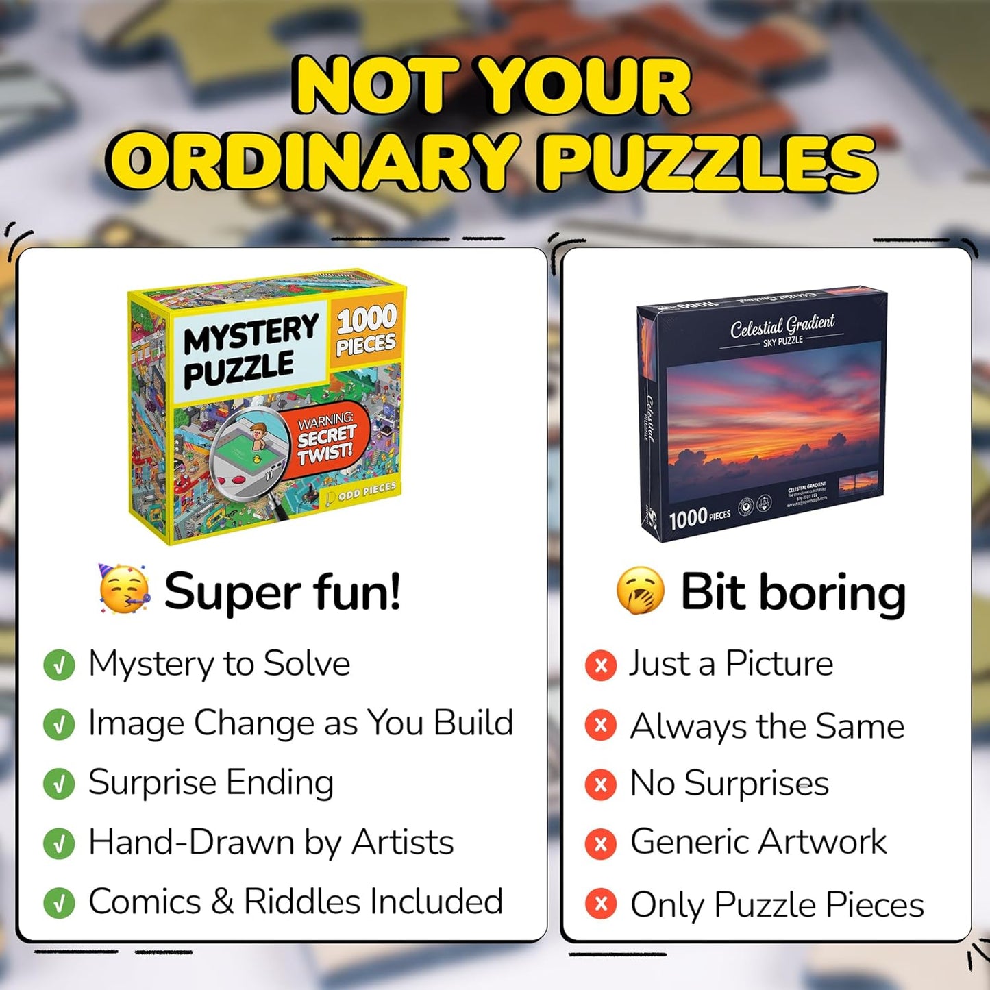 Odd Pieces Jigsaw Puzzles 1000 Pieces - Magic Mystery Story Secret Ending Puzzle - Perfect Game Night for Adults & Kids - Pixel Art Gamer Movie TV Show Superhero Theme (Glitch)