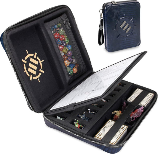 ENHANCE RPG Organizer Case - DnD Binder with Built-in Character Sheet Holder and Erasable Scribe Panel, Dice Rolling Area, Removable Pen Pouch, Miniature Foam Tray, Wrist Strap