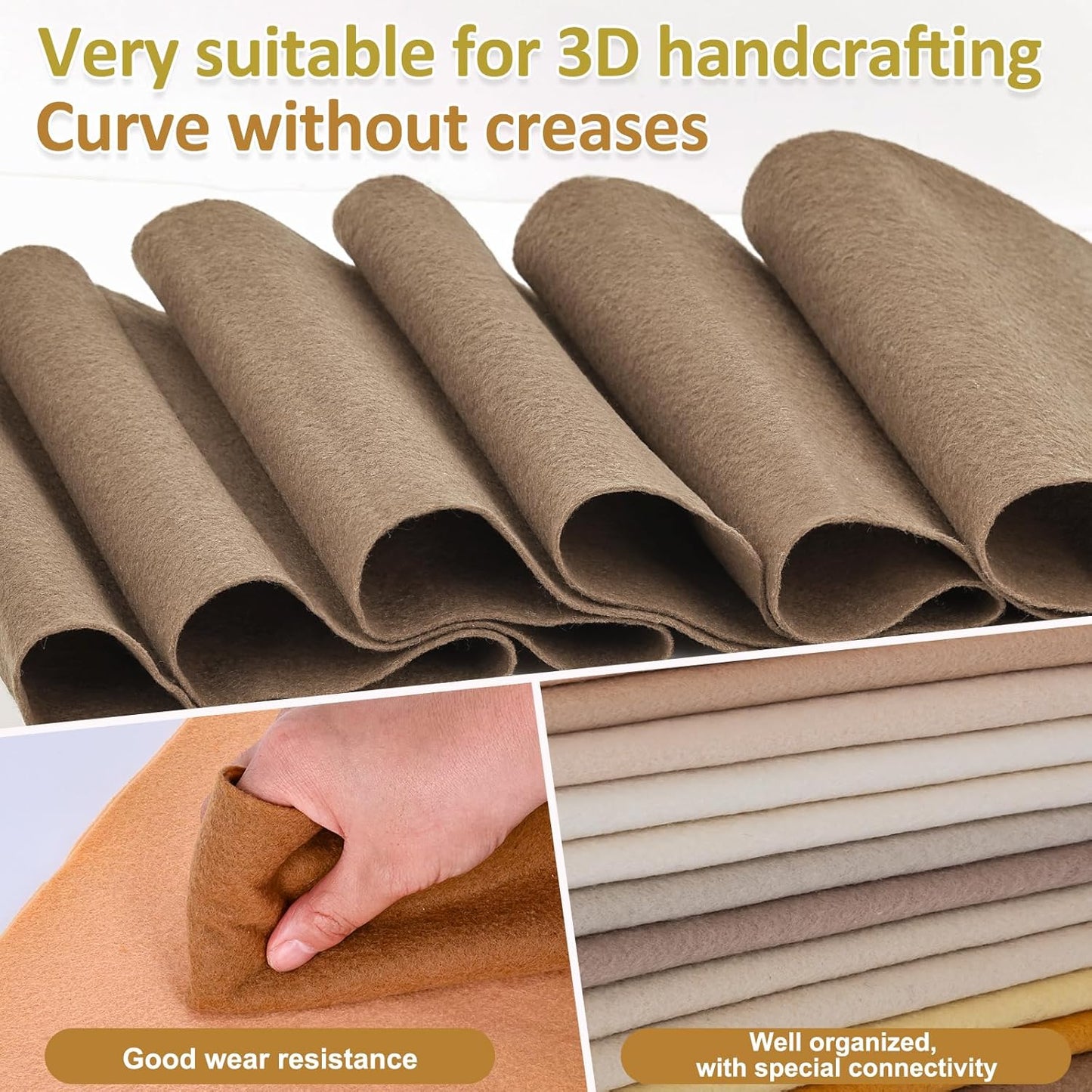 XSEINO 13 Rolls 8"x35" 1.4mm Thick Soft Felt Fabric Sheet 13 Assorted Light Brown Series Colors Felt Pack for DIY Craft Sewing Squares Nonwoven Patchwork