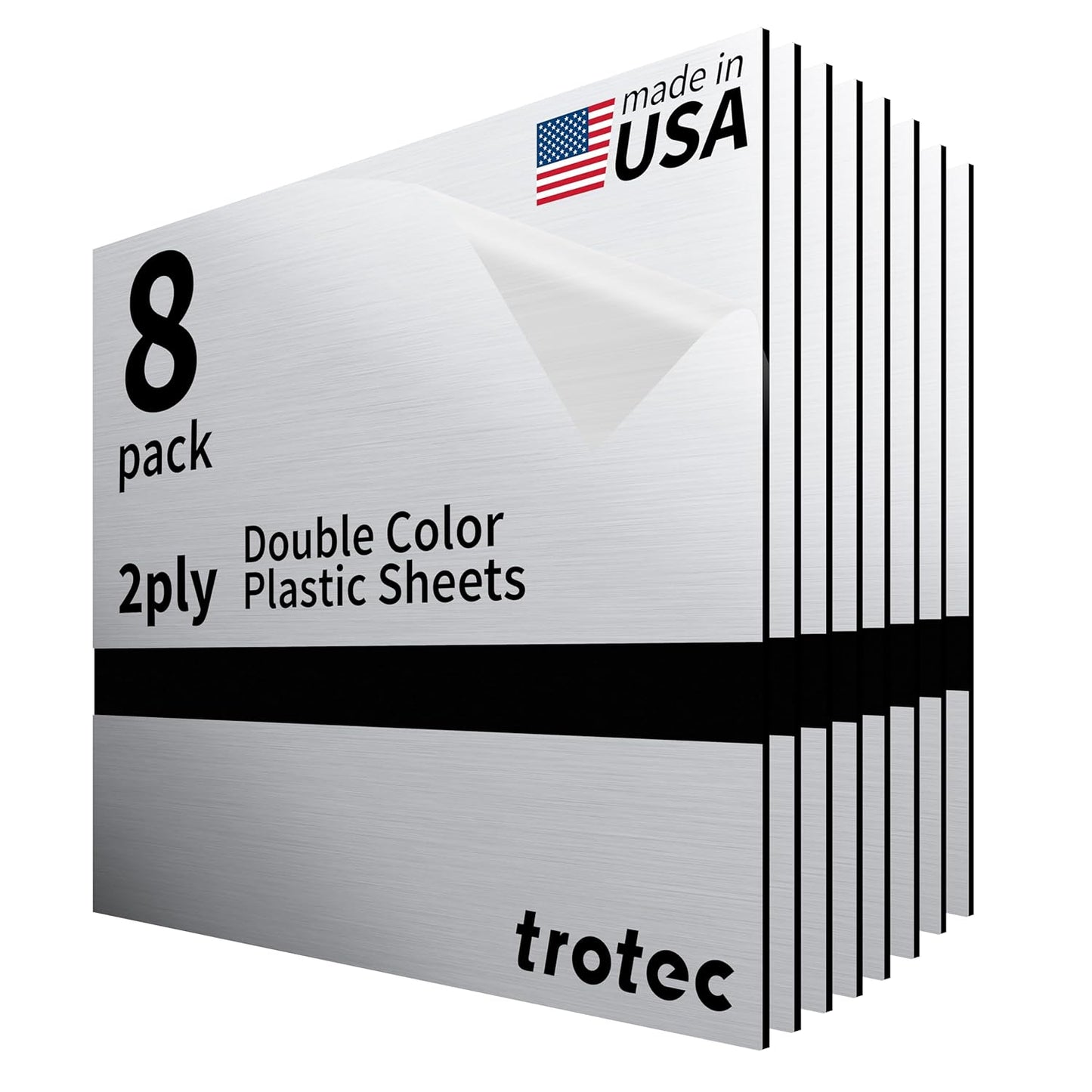 Trotec | Metallic Looking Acrylic Sheet | 12"x12"x1/16, 8 Pcs | Brushed Aluminum/Black | Metallic Finish - Scratch Resistant for Laser Engraving & Cutting,Printing,Glowforge,Name Plate | USA Made
