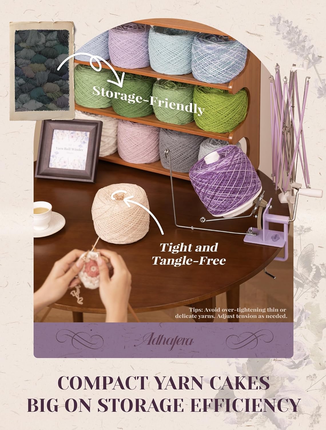 Adhafera Yarn Winder with Swift, Ball Winder for Crocheting, Large Capacity 10–16oz, Smooth Center-Pull Cake Spinner, Metal Craft Supplies for Knitting Enthusiast