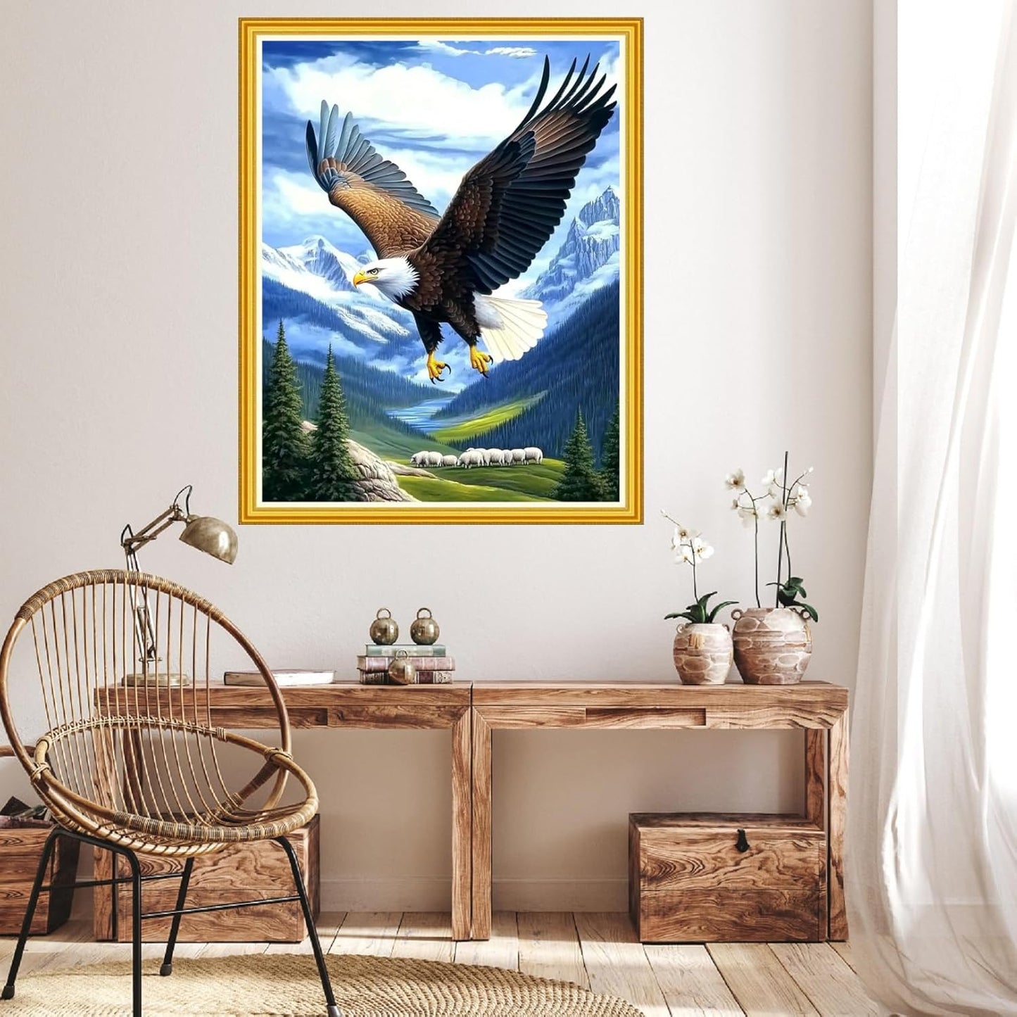 Hopeart Stamped Cross Stitch Kits for Beginner Embroidery Kits for Beginners Adults DIY 11CT Cross Stitch Patterns Needlepoint Kits Crossstitching Kits-Eagle Sheep 16x20 inch