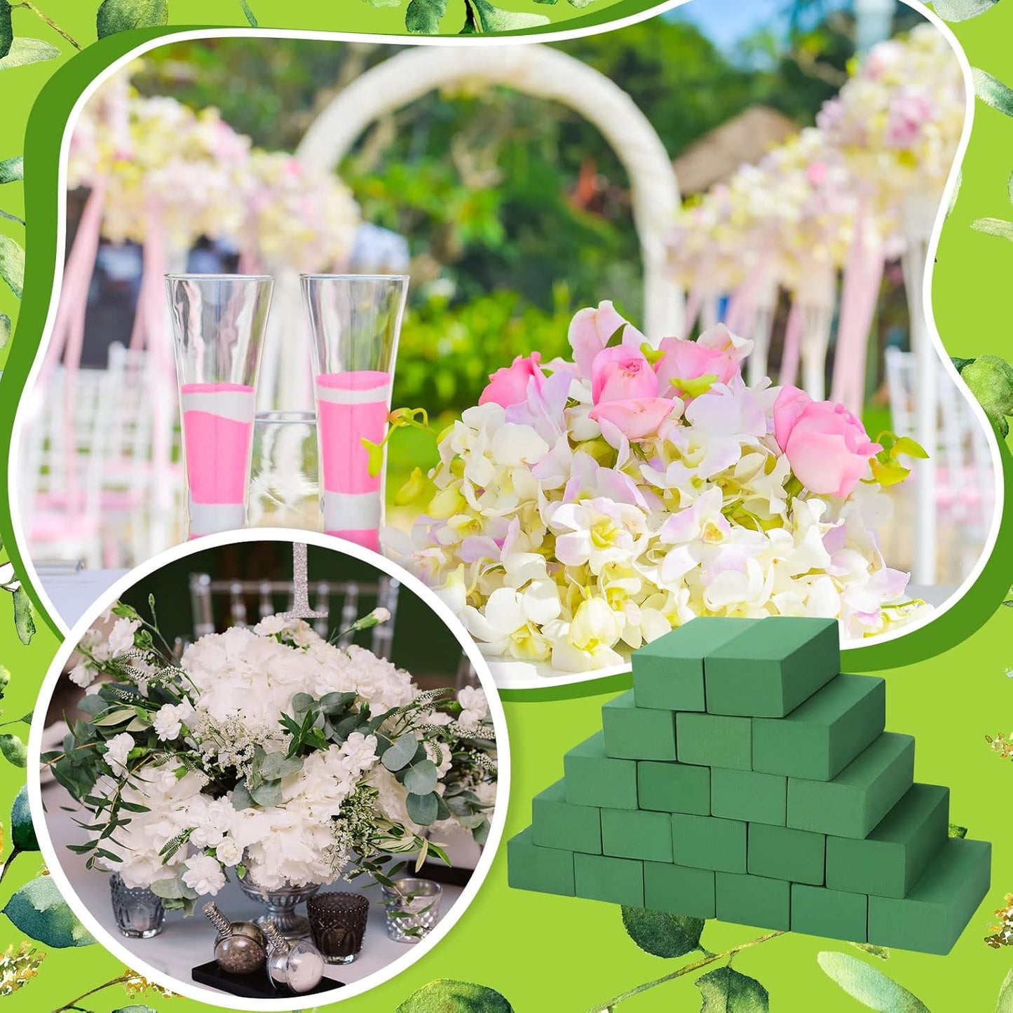 Pangda 30 Pcs Floral Foam Blocks 7. 9''lx3. 5''wx2. 4"h Green Wet and Dry Flower Foam for Fresh and Artificial Flower Arrangements Bulk Florist Supplie for Wedding, Birthdays, Diys, Arts, Crafts