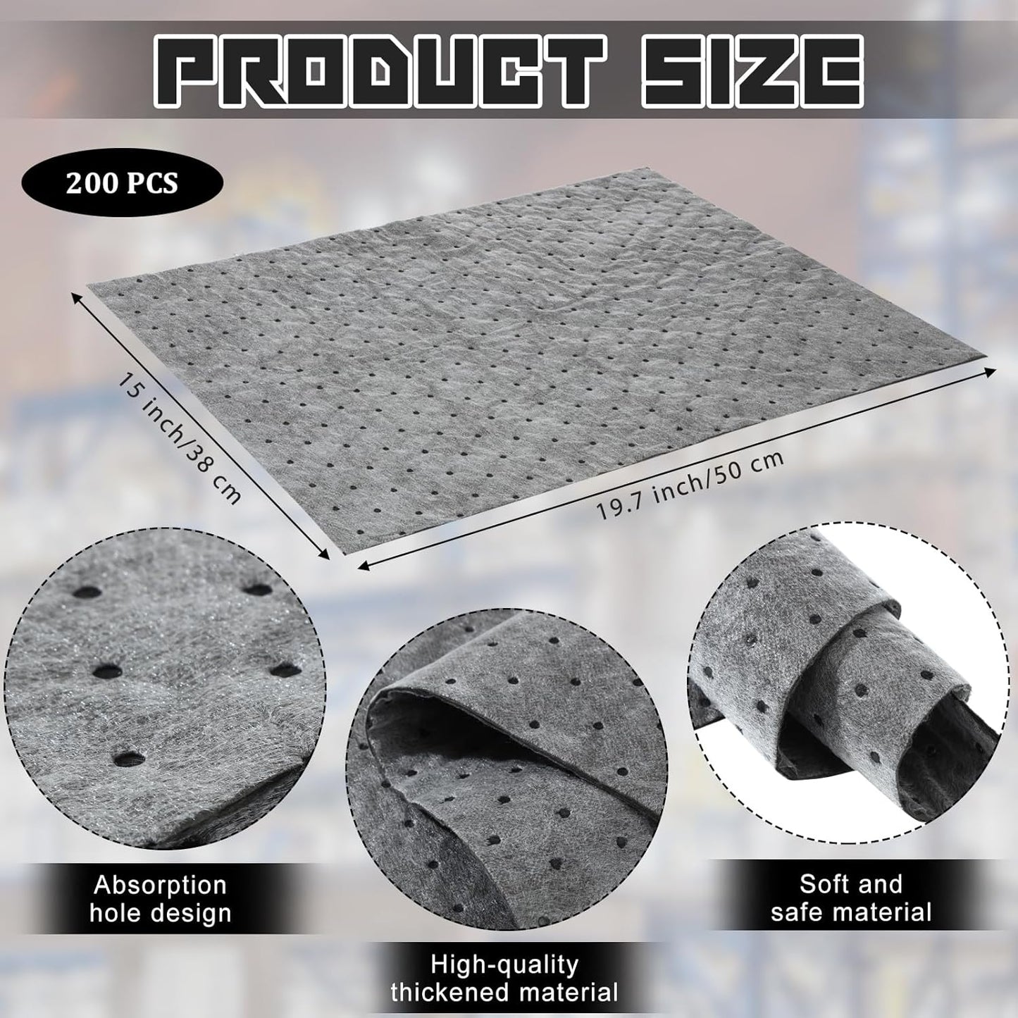 Hoolerry Oil Absorbent Pads Weight Dimpled Pad Garage Accessories Water Absorbent Mat Oil Spill Mat for Absorbing Protecting Home Garage Basement(15 x 19.7 Inch,Gray,200 Pcs)