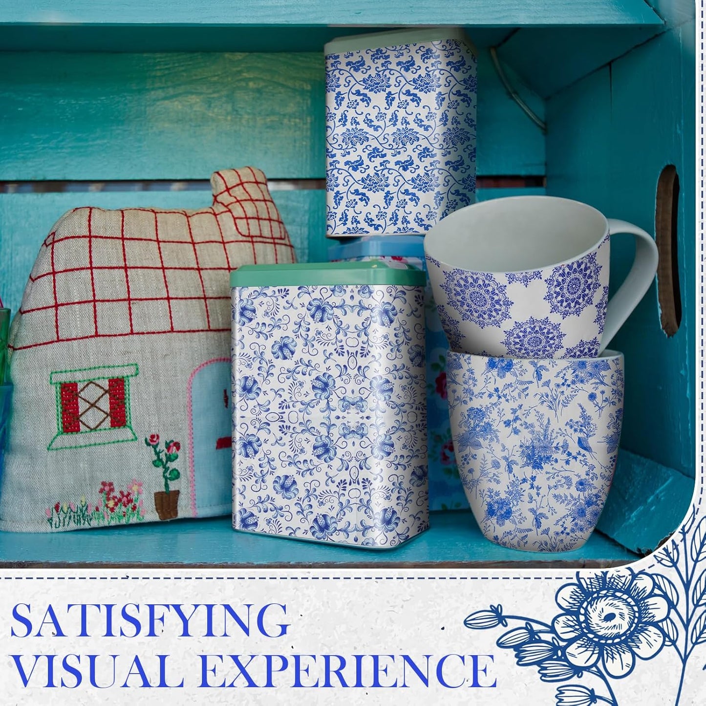 Crtiin 36 Pack 9 Styles Decoupage Napkins Assorted Floral Decorative Decoupage Napkins Chinoiserie Cocktail Paper for DIY Crafting Birthday Party, Each Unfolded 13 Inch(Blue and White Floral)