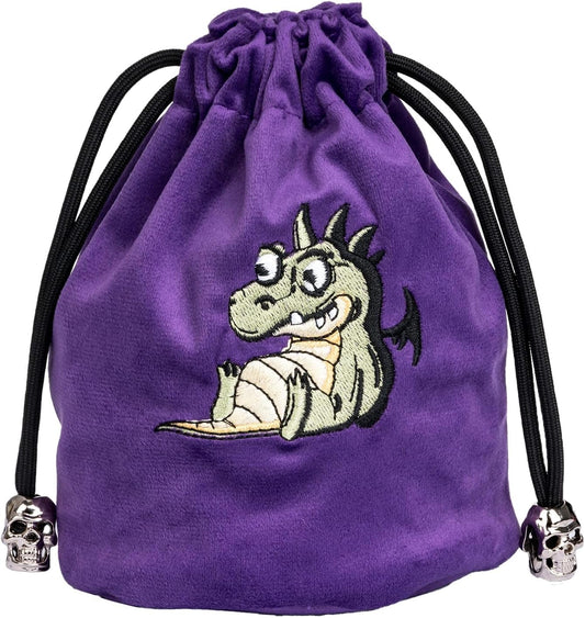 Large DND Dice Bag Purple Velvet Storage Bag with Cartoon Dragon Pattern for Role Playing Games Tabletop Games - Capacity 100+ Polyhedral Dice